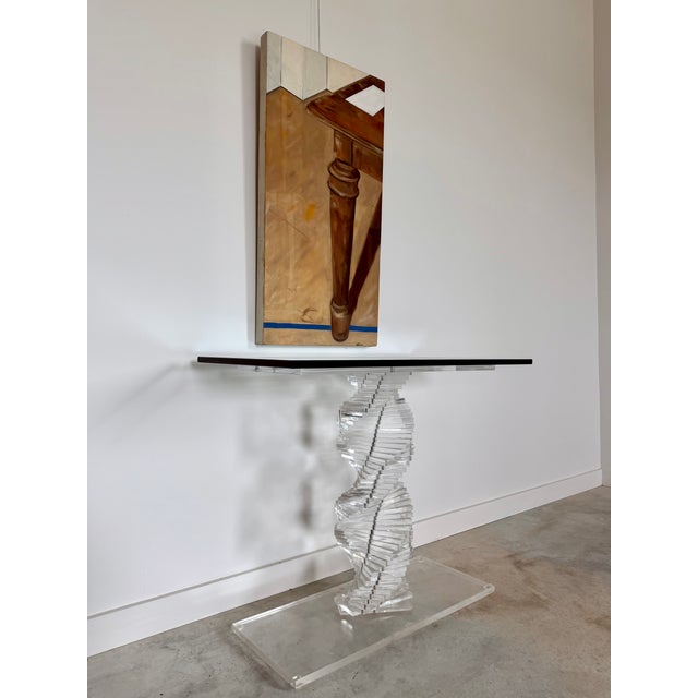 Lucite Helix Console Table With Custom Glass Top, Post Modern 1980s Handmade For Sale - Image 15 of 17
