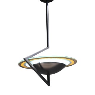 Italian Handmade Suspension Lamp in Wrought Iron and Colored Glass by Daniela Puppa, 1970s For Sale