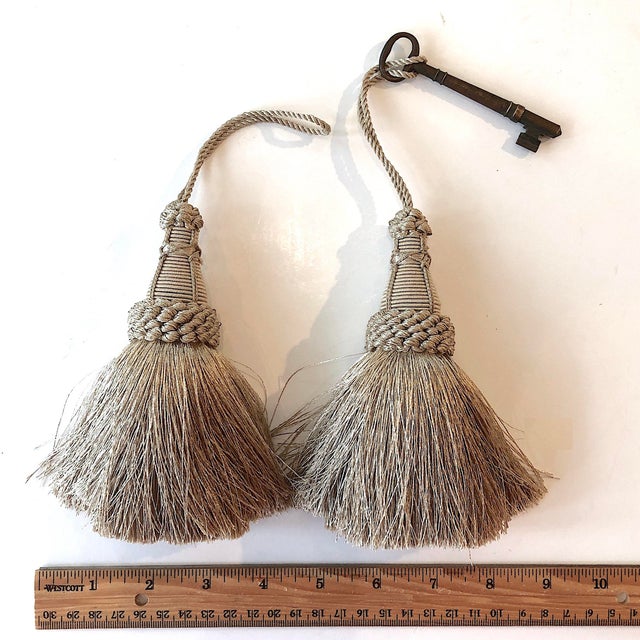 Textile Pair of Key Tassels in Pewter With Looped Ruche Detail For Sale - Image 7 of 11