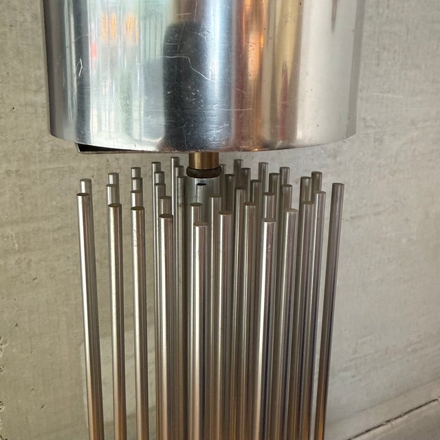Mid 20th Century Small Modernist Aluminum Cylinder Reed Table Lamp For Sale In New York - Image 6 of 8