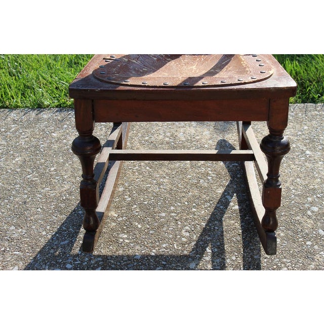 19th Century Queen Anne Sewing Rocker Rocking Chair with Leather Seat
