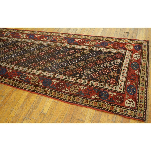 1900s Blue Navy Geometric Tribal Caucasian Moghan Runner Rug 3' X 9'6" Handknotted Wool Carpet For Sale - Image 18 of 18