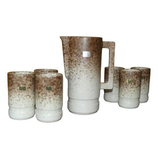 Ceramic Carafe with Glasses by Albino Reggiori for Ceramica Laveno, 1970s, Set of 7 For Sale