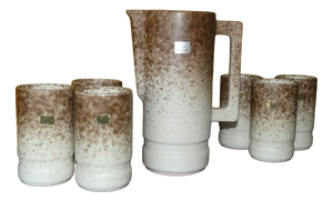 Ceramic Carafe with Glasses by Albino Reggiori for Ceramica Laveno, 1970s, Set of 7