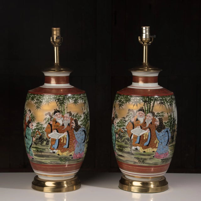 1970s Chinoiserie Hand Painted Porcelain Lamps - a Pair For Sale - Image 12 of 12