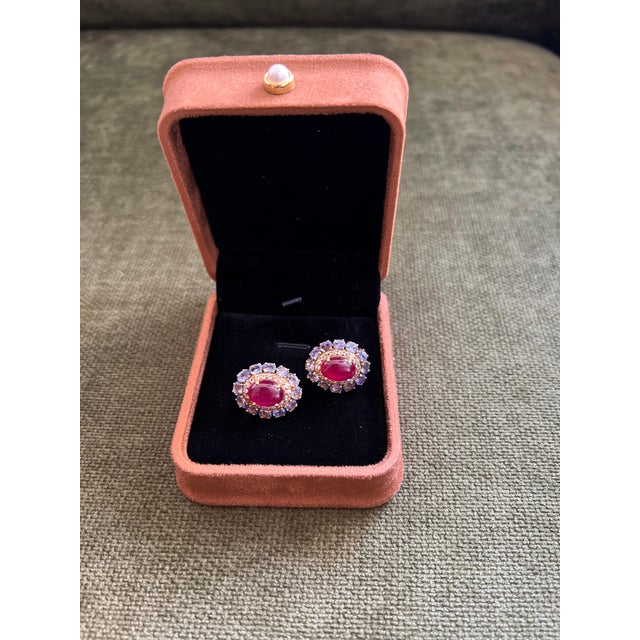 Bochic "Capri" Vintage Ruby & Multi Lavender Tanzanite Earrings Set 18K Gold & Silver For Sale - Image 9 of 18