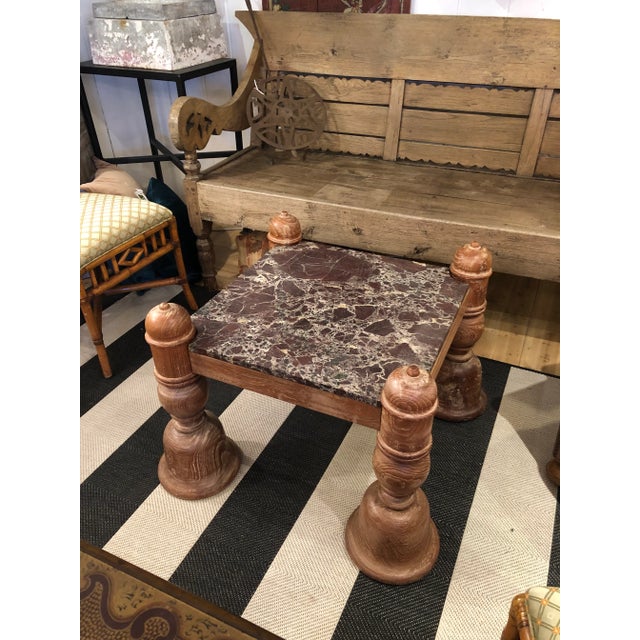 Wood Anglo Indian Square Carved Wood & Marble Top Coffee Table For Sale - Image 7 of 12
