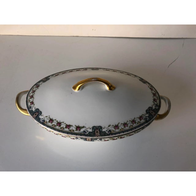 Shabby Chic Vintage Victoria Czechoslovakia China Lidded Oval Vegetable Bowl For Sale - Image 3 of 8