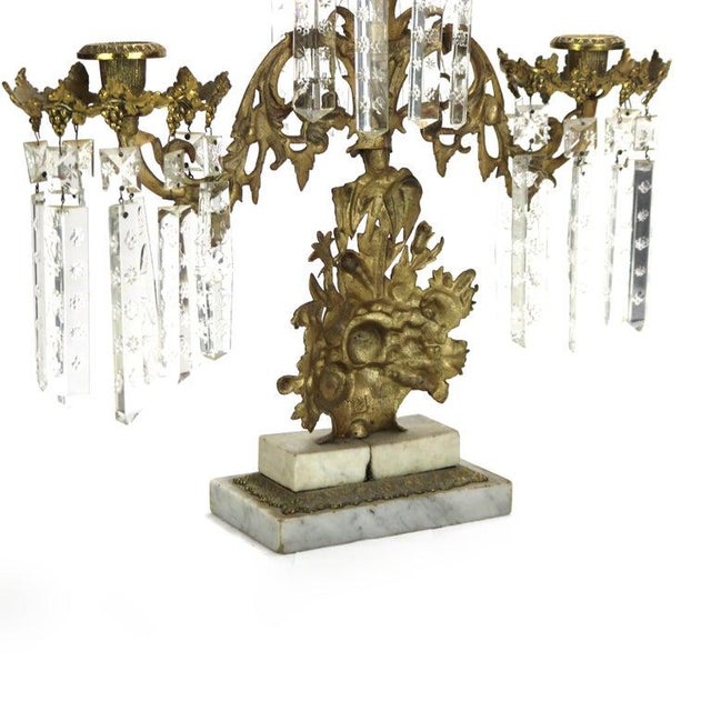Pair of Antique Bronze & Crystal Three-Light Floral Basket Girandoles C1880 For Sale - Image 11 of 14