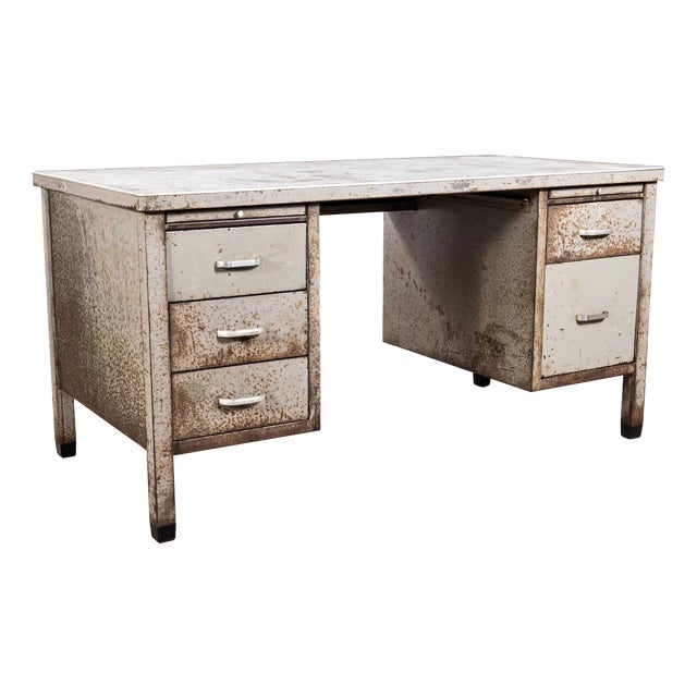 Industrial Steel Double Drawer Desk, 1950s For Sale