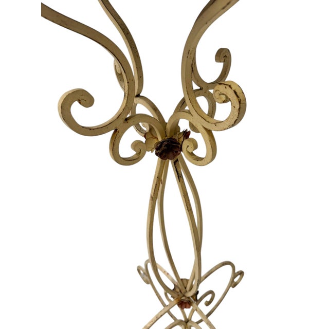 Hollywood Regency Lacquered Wrought Iron Pedestal Table with Marble Top, 1970s For Sale - Image 4 of 9