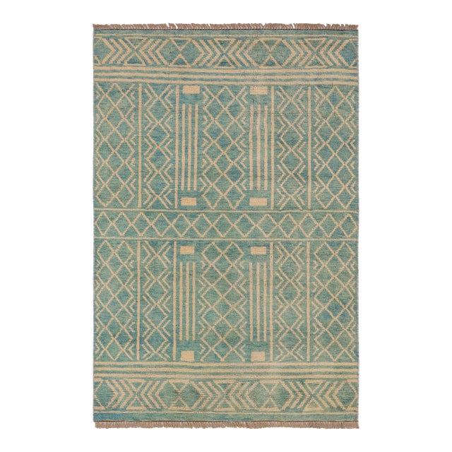 Shabby Chic Balochi Blue/Beige Wool Rug - 3'2''x5'1'' For Sale