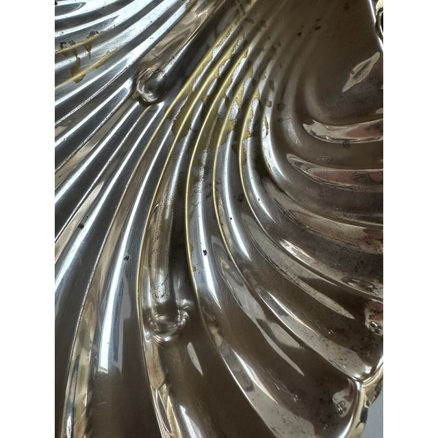 Vintage English Regency Sheffield Mid 20th Century Large 15"x 13" Heavy Silver Plated Clam Shell Serving Dish With Three(3) Hallmarks For Sale - Image 10 of 16