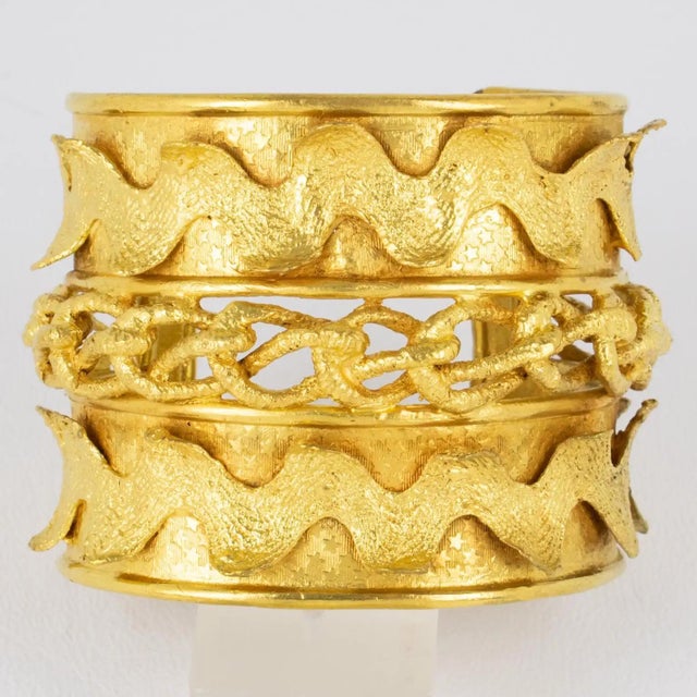 Metal Mercedes Robirosa Gilded Baroque Cuff Bracelet with Carving For Sale - Image 7 of 8