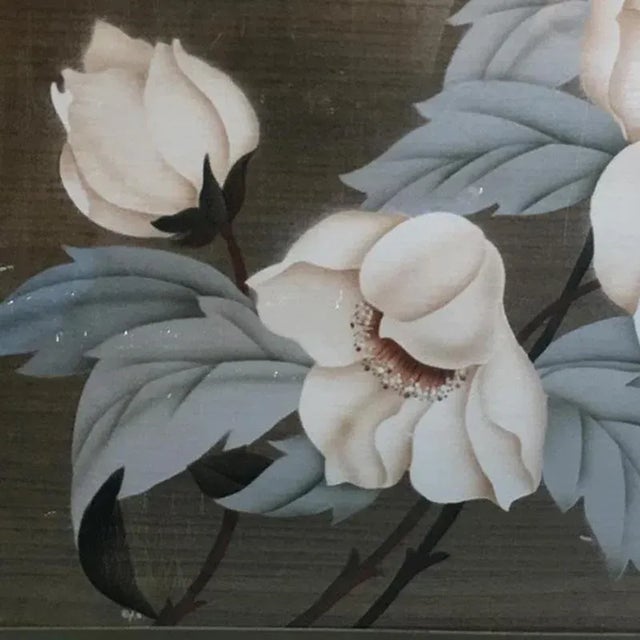 Traditional Post-War Hawaiian Hibiscus Floral Still Life Airbrush Painting, Framed For Sale - Image 3 of 5