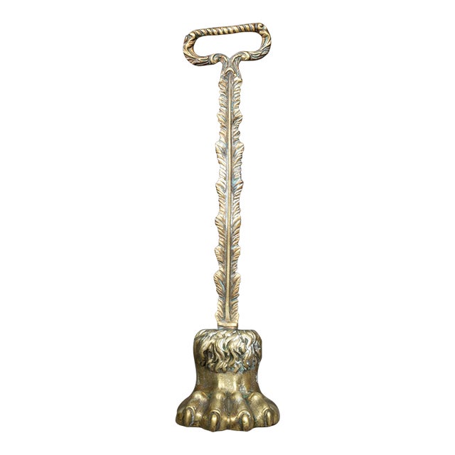 19th Century English Brass Lion’s Paw Doorstop For Sale