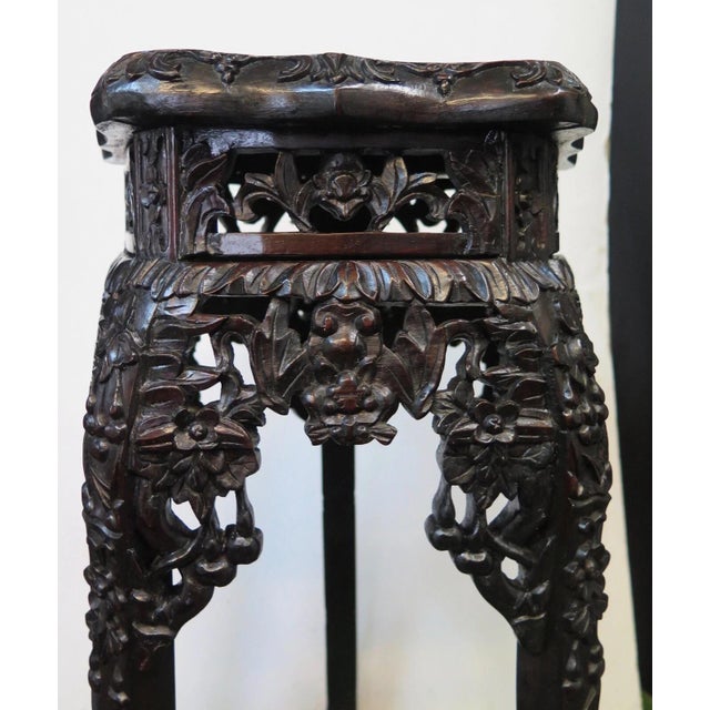 1920s Vintage Chinese Carved Teak Pedestal For Sale - Image 5 of 12