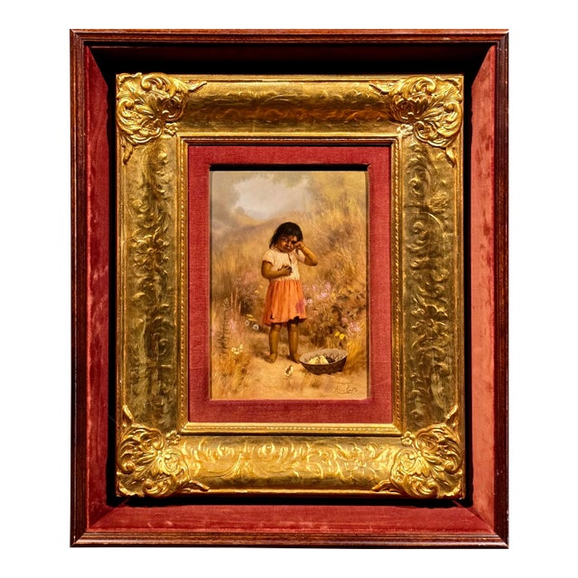 Alice Coutts –Young Native American Pomo Girl W/Her Chicks-19th C. Oil Painting For Sale
