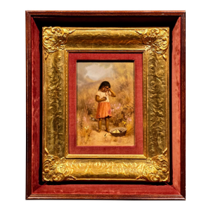 Alice Coutts –Young Native American Pomo Girl W/Her Chicks-19th C. Oil Painting