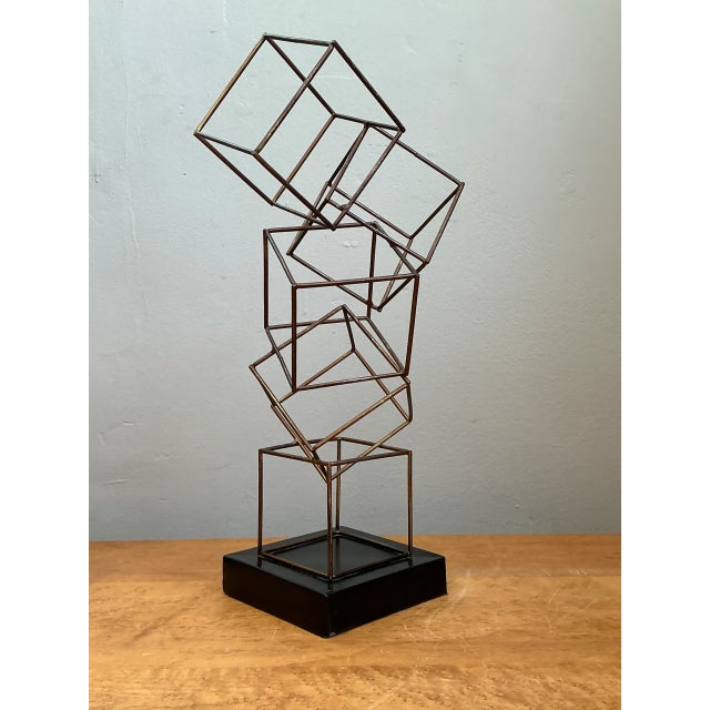 Wood Vintage Geometric Metal Cube Sculpture For Sale - Image 7 of 12