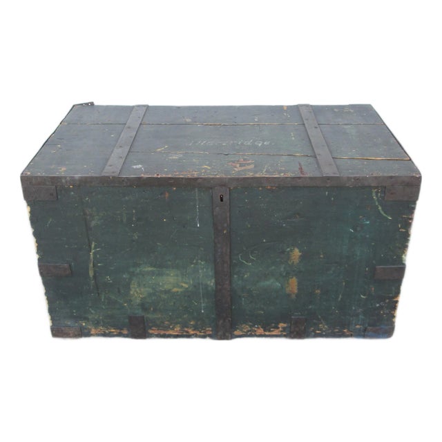 Antique Green Maritime Seaman’s Chest Ship Chest For Sale