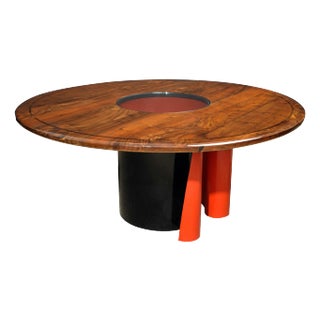 Arthur Espenet Carpenter Walnut & Enameled Steel Dining Table, 1987, Signed For Sale