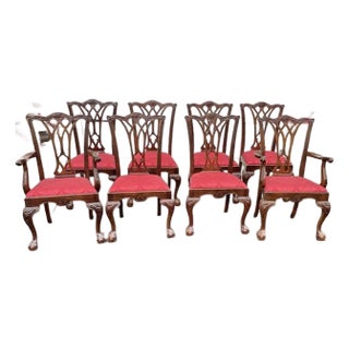 Late 20th Century Set of 8 Drexel Heritage Chippendale Style Mahogany Dining Chairs Ball and Claw Feet For Sale