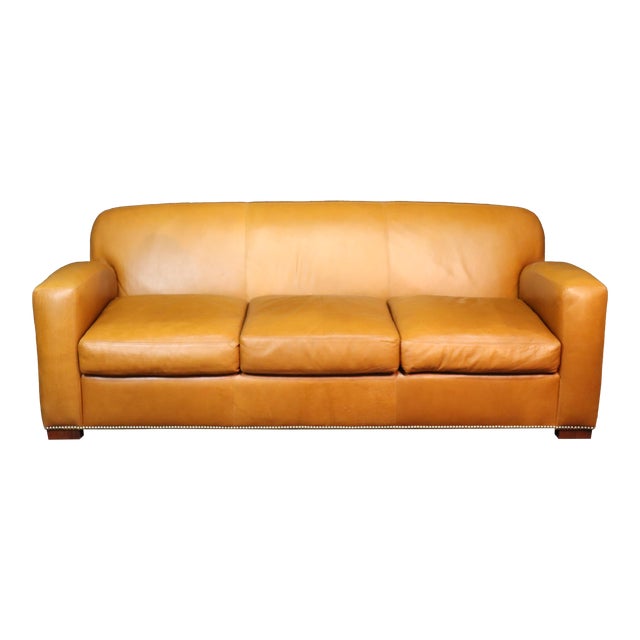 Ralph Lauren Art Deco Style Leather Sofa in Butterscotch Chairish