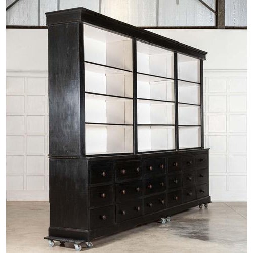 Circa 1900 magnificent monumental ebonised french dresser / bookcase together w410.5 x d61 x h276 cm base w400.5 x d61 x...