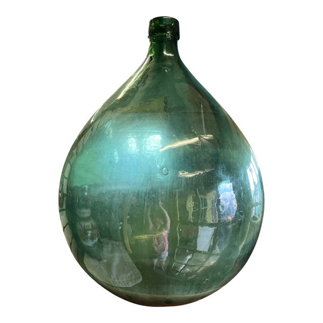 Vintage Extra-Large Italian Hand-Blown Green Demijohn / Carboy For Sale