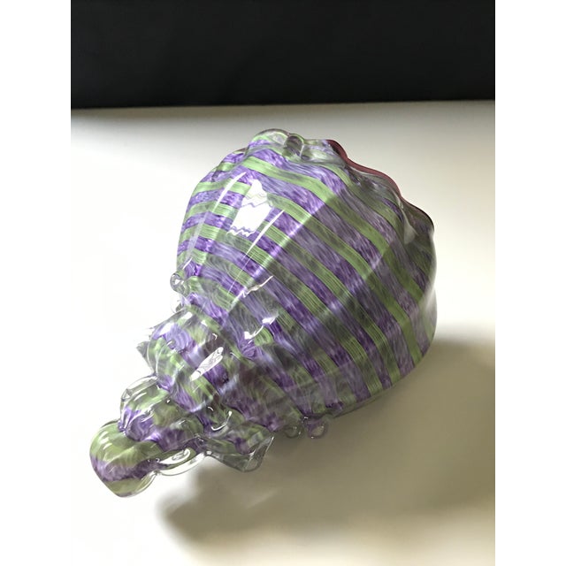 Early 21st Century Handmade and Signed Glass Conch Seashell in Purple and Green For Sale - Image 5 of 5