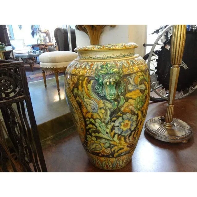 Majolica Large 1920's Italian Glazed Terracotta Urn For Sale - Image 4 of 11