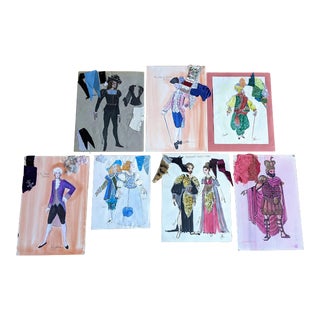 1980s Costume Mixed-Media Illustrations by Jeffrey Ullman - Set of 7 For Sale