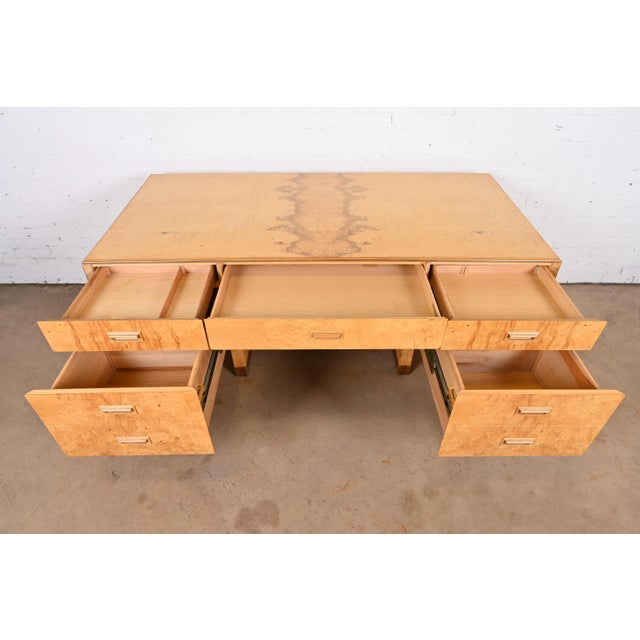Milo Baughman Style Burl Wood and Macassar Ebony Executive Desk by Henredon For Sale In South Bend - Image 6 of 13
