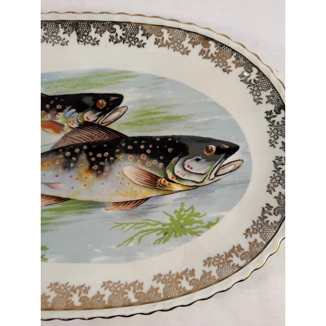Vintage, French, Fish Porcelain Platter, Gilded Frame, Trout For Sale - Image 4 of 7