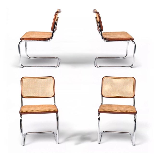 Model S32 Dining Chair with Woven Cane and Brown Wood Frame by Marcel Breuer for Thonet, 1981, Set of 4 For Sale - Image 15 of 15
