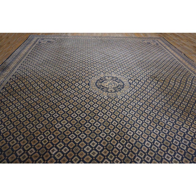 Rectangle Wool Allover Geometric Hand Knotted Pile 1920s Large Antique Blue Rug For Sale In New York - Image 6 of 11