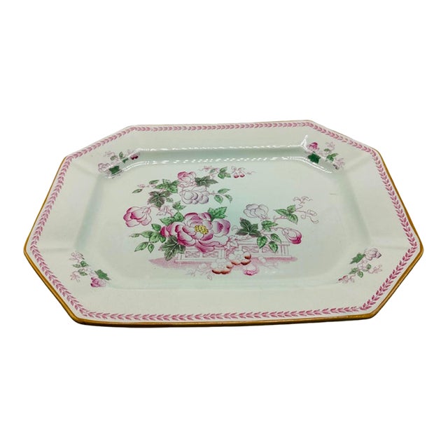 Vintage Chinoiserie Adams China Calyx Ware Metz English Ironstone Octagonal Platter For Sale