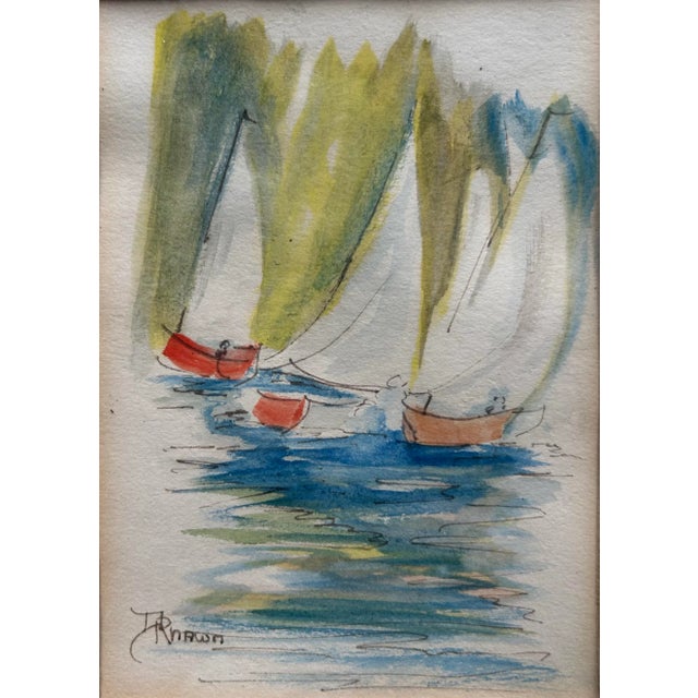 Vintage Original Framed Watercolor of Sailboats For Sale - Image 4 of 5
