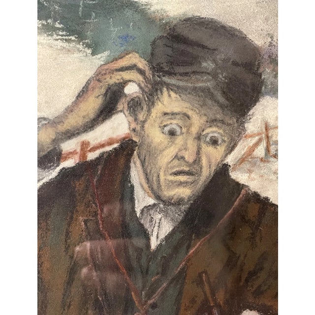 1940s Original Casey Man and Boy Hunting Snow Pastel Drawing Painting Folk Art For Sale - Image 4 of 15
