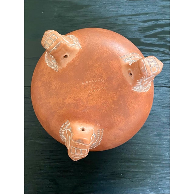 Vintage Leopoldo De Mexico Aztec Red Clay Pottery Pot or Vase For Sale - Image 9 of 10