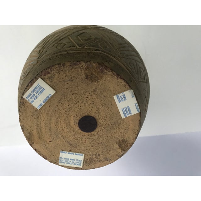 Southwest-Style Intricately Carved Stoneware Vase For Sale - Image 10 of 13