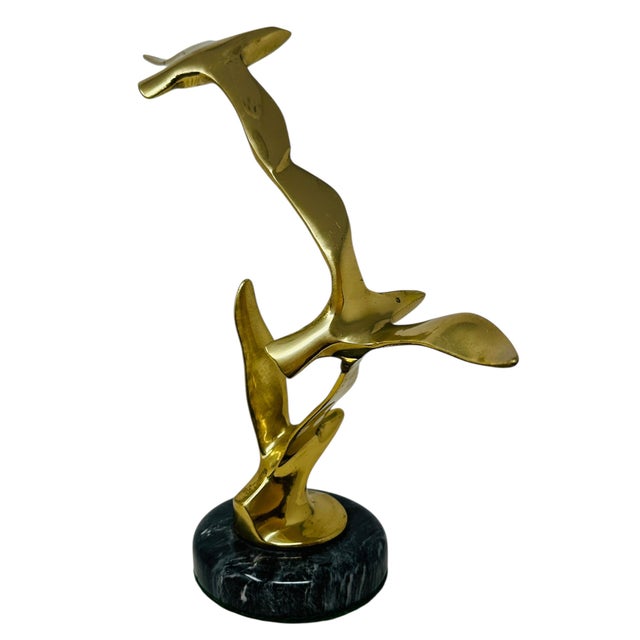 1970s Mid-Century Modern Brass and Marble "Birds in Flight" Table Sculpture, Attributed to C. Jeré For Sale - Image 5 of 12