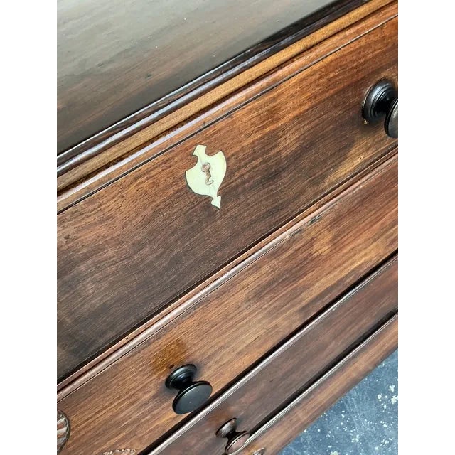 Mid 19th Century Vintage Boho British Colonial Carved Chest With Bone Escutcheons Detail For Sale - Image 5 of 10