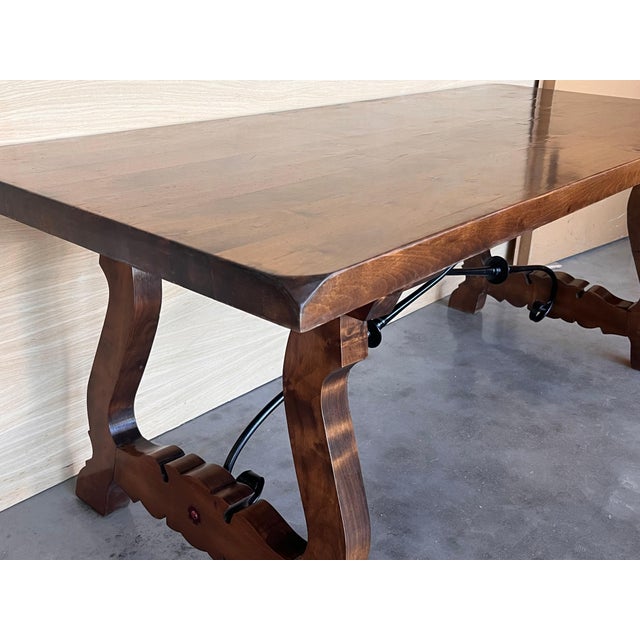 Spanish 19th C. Dining or Console Table of Walnut with Lyre Legs and Heavy Top, Spain For Sale - Image 3 of 18