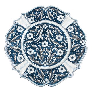 Antique Blue Cerium Oxide and Platinum Daisies Plate by Deblona For Sale