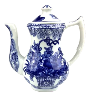 Boho Heavy Blue & White Vintage Chinese Tea Pot