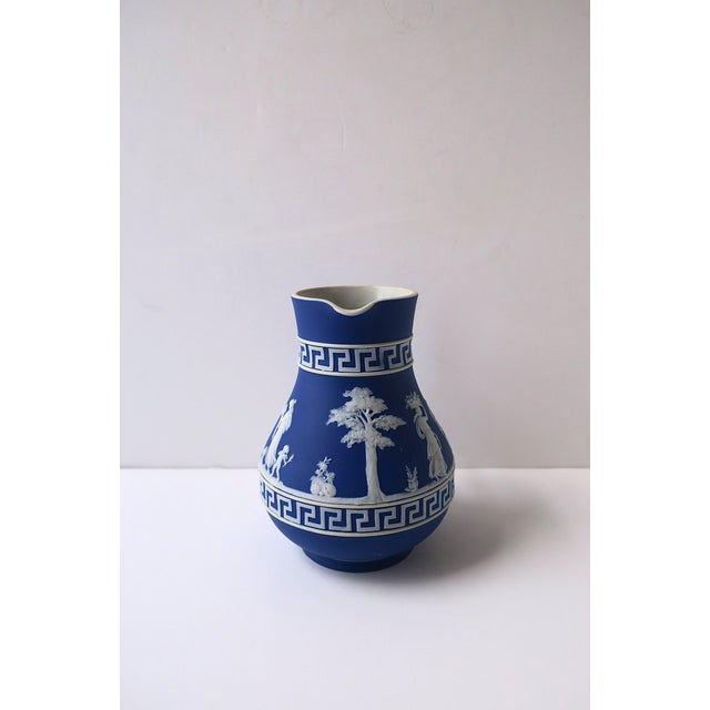 Late 20th Century Wedgwood Jasperware Blue White Pitcher Vase Greek Key Neoclassical English For Sale In New York - Image 6 of 11