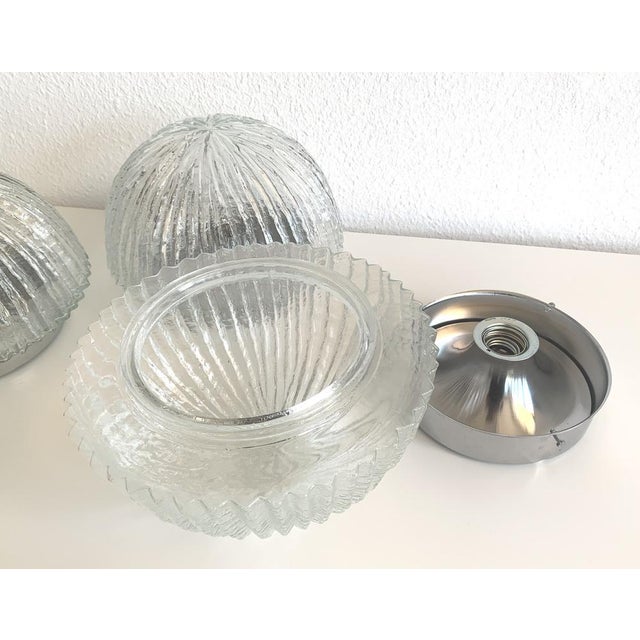 Vintage Ice Glass Flush Mount with Textured Line Pattern For Sale - Image 8 of 10