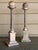 Vintage elegant pair of classical pillar stands, featuring a sophisticated antique silver gilded wood column oillars with...